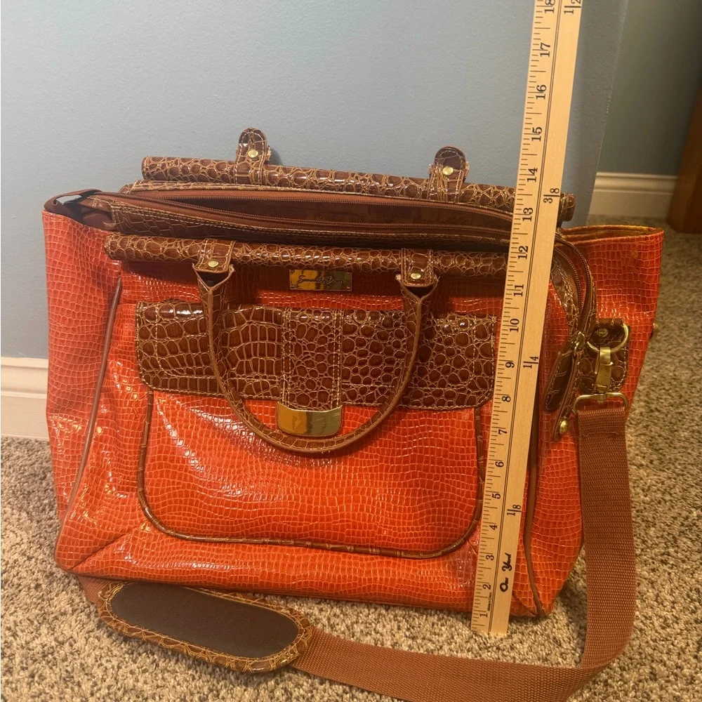 Samantha Brown Women's Orange and Brown Croc-Texture Tote Bag Carryon